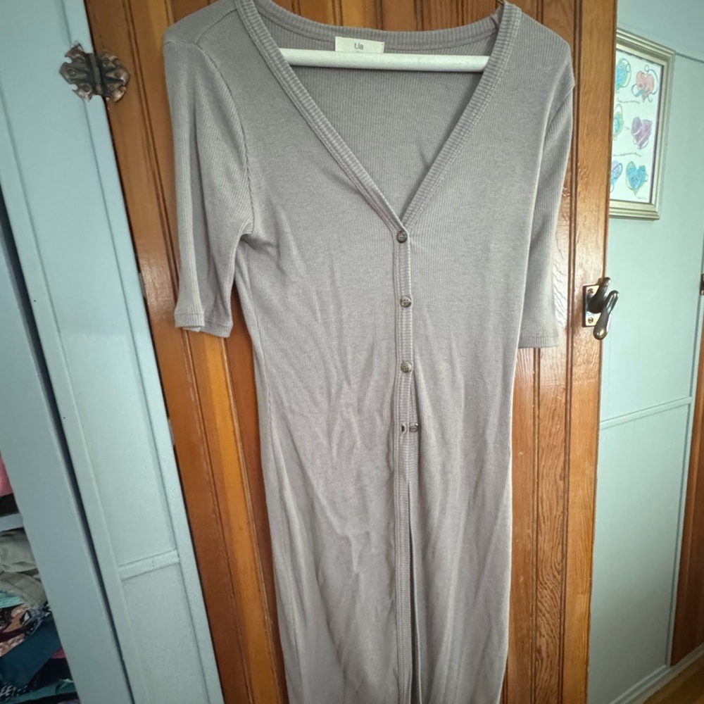 Elegant Taupe Button-Down Dress